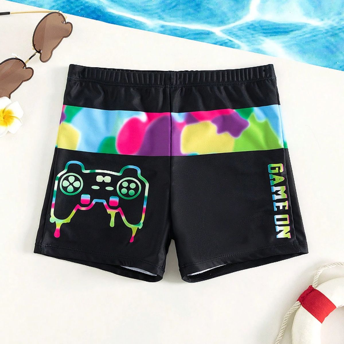 KIRAMA CLOTHING STORE - Short de baño niño gamer negro estampado