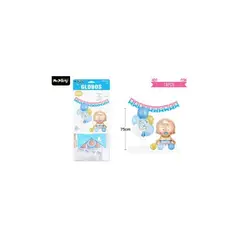 GENERICO - Set de globos con base y guirnalda baby shower azul 15pcs