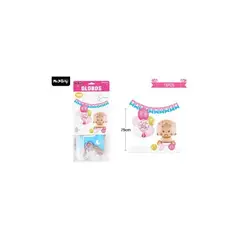 GENERICO - Set de globos con base y guirnalda baby shower rosado 15pcs