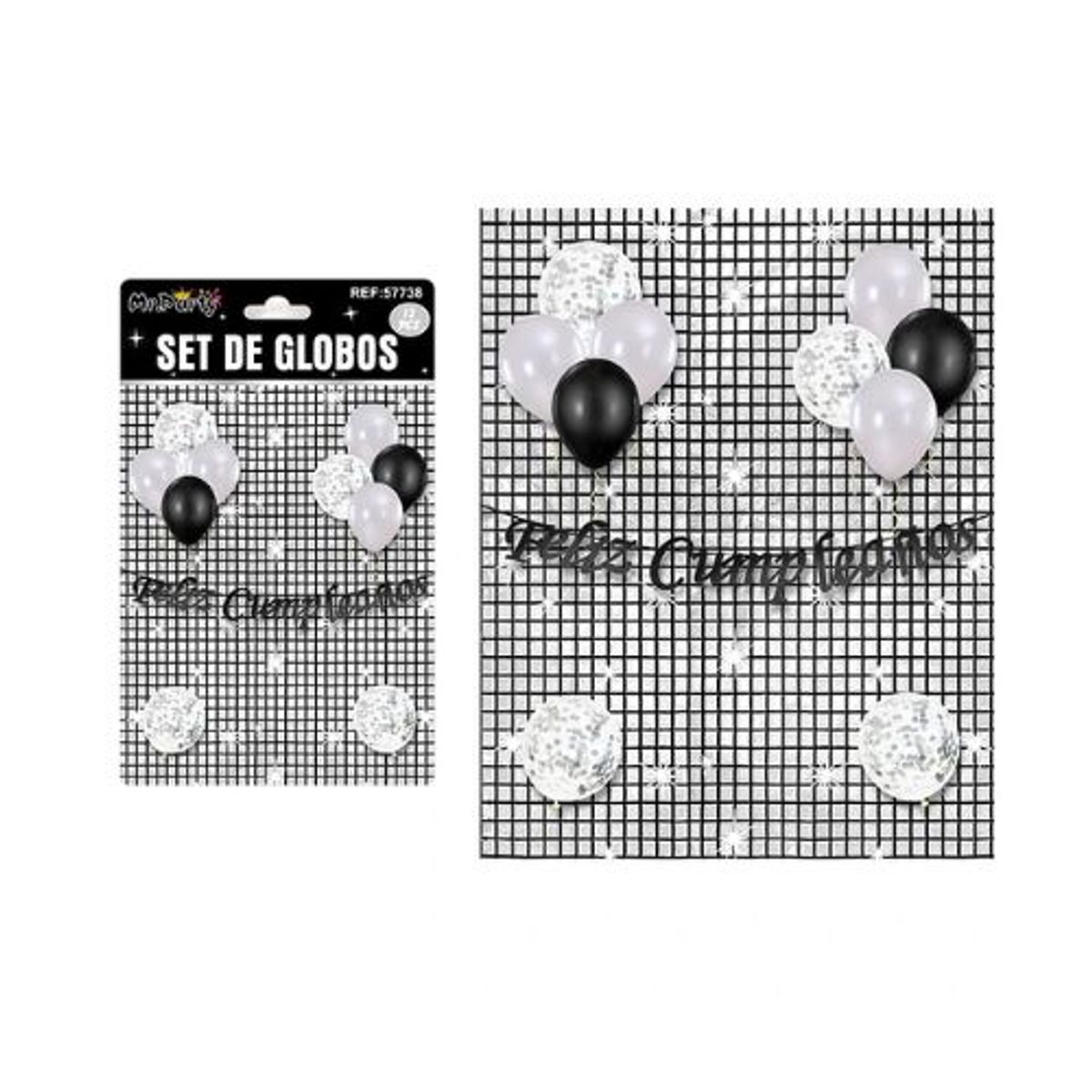 GENERICO - Set de globos con fondo disco negro plateado 13pcs