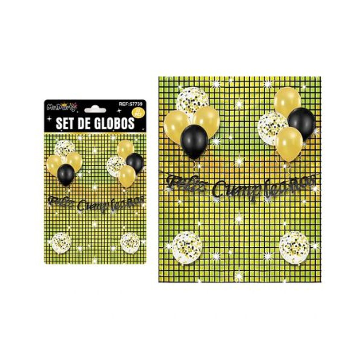 GENERICO - Set de globos con fondo disco negro dorado 13pcs