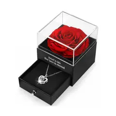 GENERICO - Caja Joyero Con Rosa Eterna + Collar Proyección I Love You Regalo San Valentín