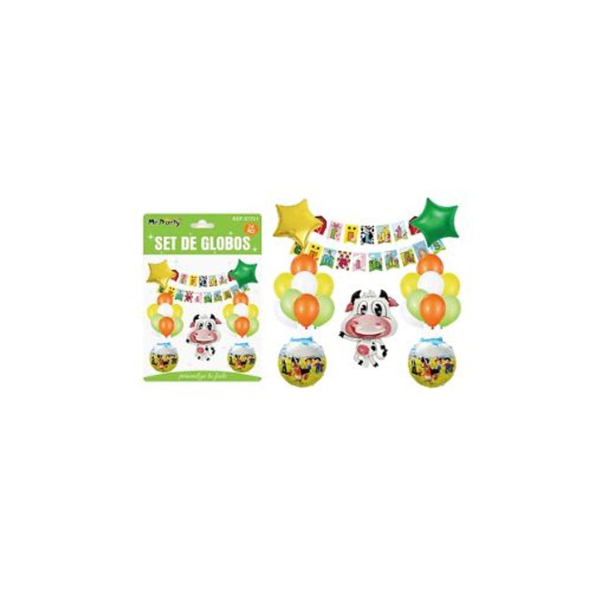 GENERICO - Set de globos con guirnalda de animales de granja 24pcs