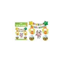 GENERICO - Set de globos con guirnalda de animales de granja 24pcs