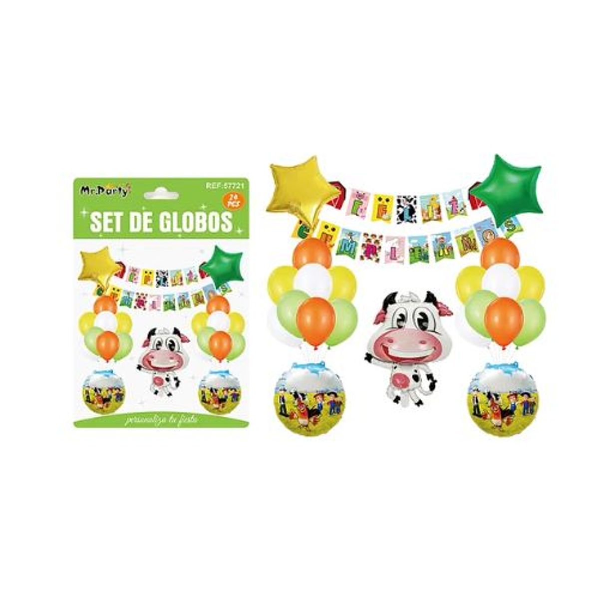GENERICO - Set de globos con guirnalda de animales de granja 24pcs
