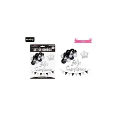 GENERICO - Set de globos y banderines plateado y negro con estrella 21pcs