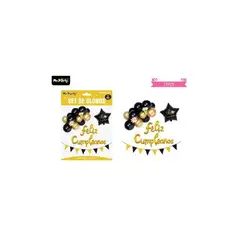 GENERICO - Set de globos y banderines negro y dorado con estrella 21pcs