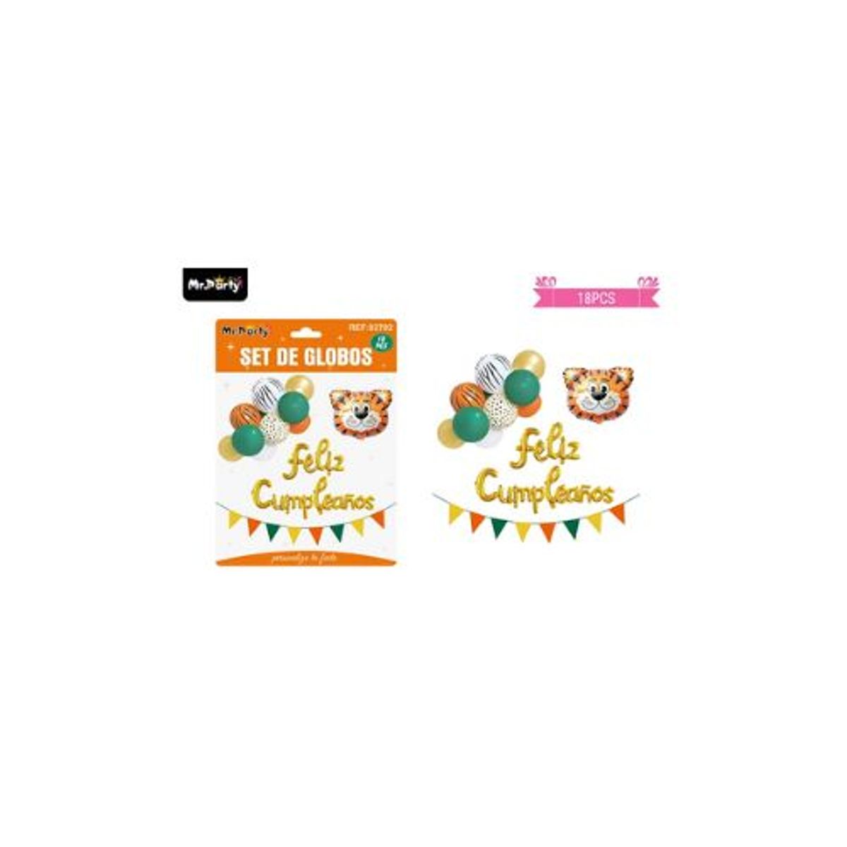GENERICO - Set de globos y banderines con tigre 18pcs