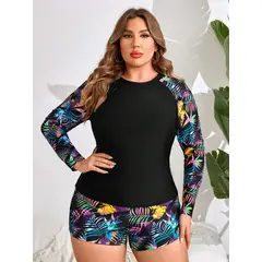 PUREPOWER - Traje de baño de manga larga y corte bajo para mujer talla grande-SIZE XXL