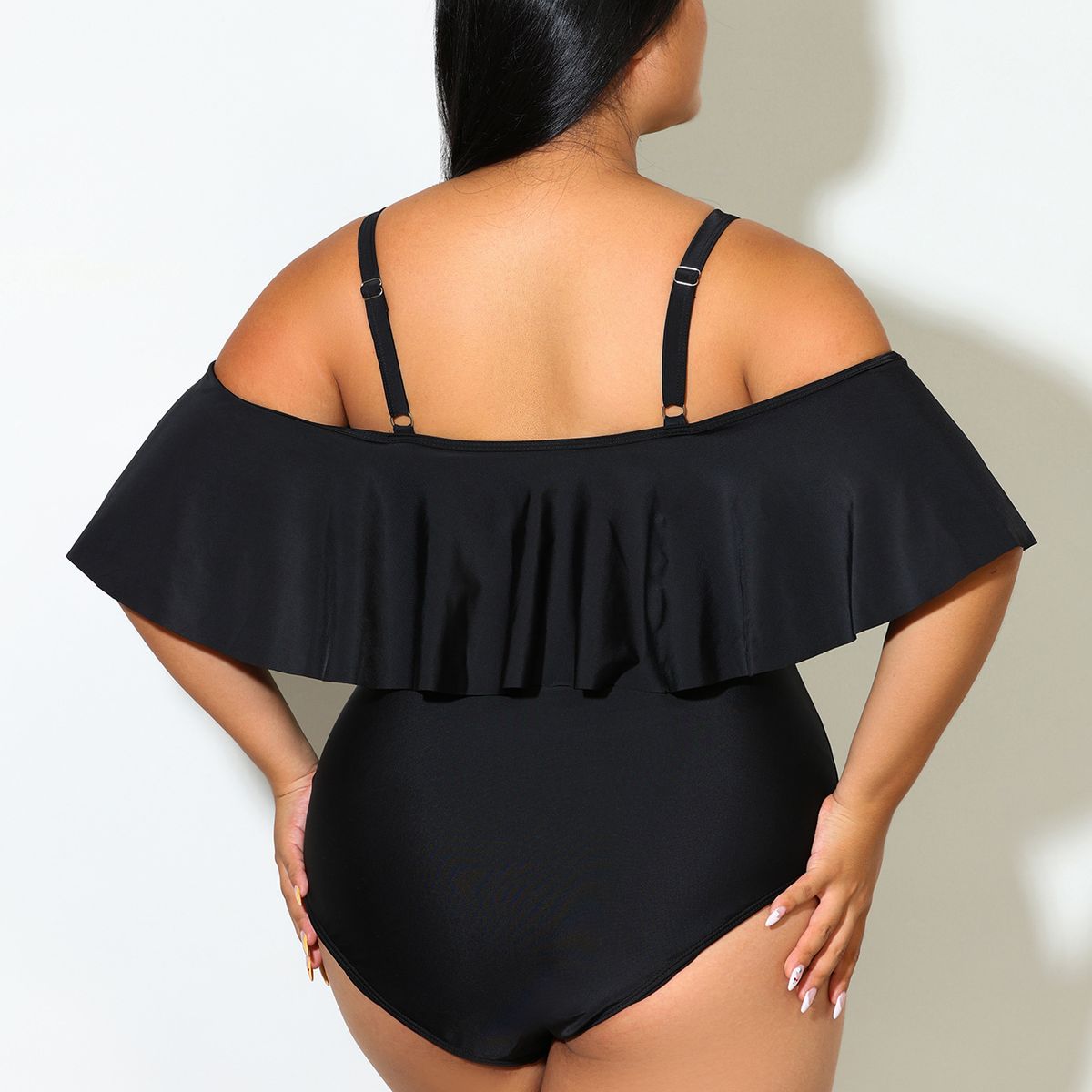 PUREPOWER - Bikini clásico negro con cordón y volantes de gran talla para mujer estilo ruso-size L