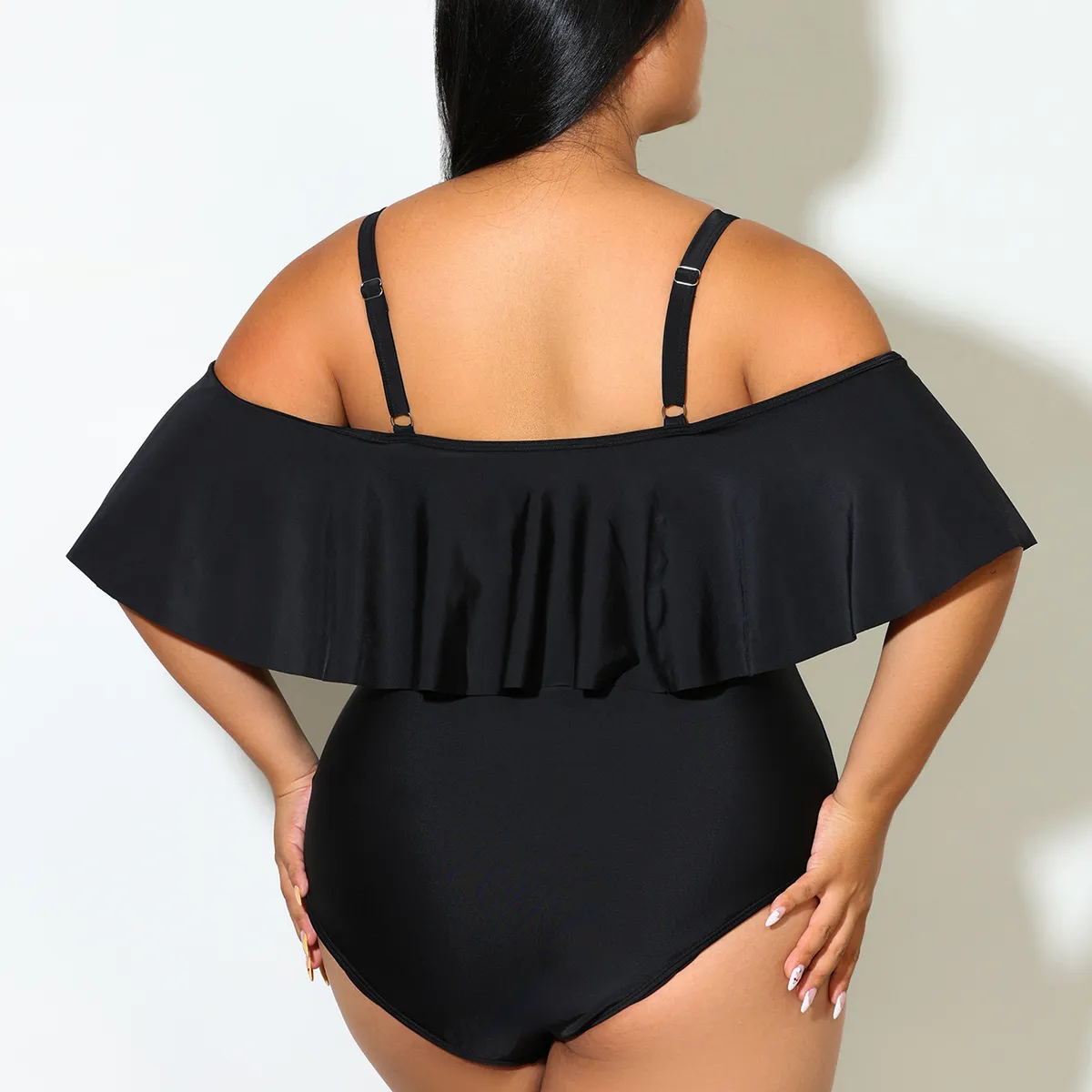 PUREPOWER - Bikini clásico negro con cordón y volantes de gran talla para mujer estilo ruso-size XL