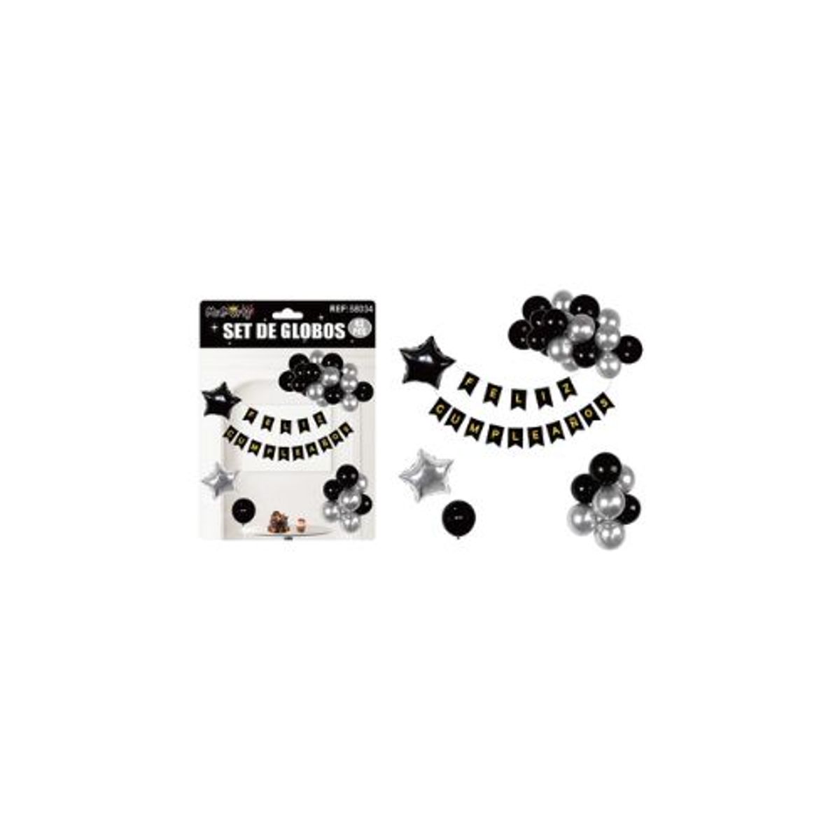 GENERICO - Set de globos cumpleaños y guirnalda negro y plateado 42pcs