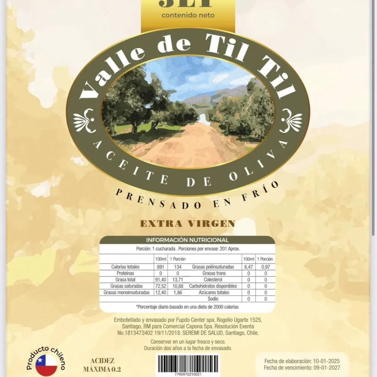 GENERICO - Aceite Oliva Extra Virgen Premium Terra Til Til 0.2 Acidez