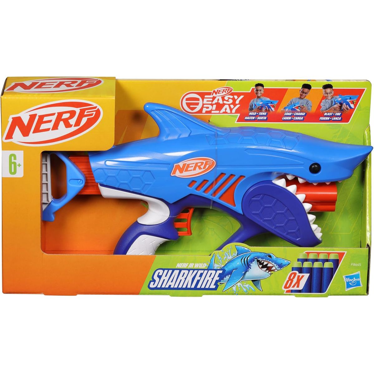 HASBRO - Lanzador De Dardos Fácil Nerf Junior Wild Sharkfire Azul