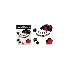 GENERICO - Set de globos cumpleaños y guirnalda negro y rojo 42pcs