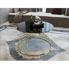 GENERICO - Mesa Centro Vidrio Templado Kugu Gold Metal Negro