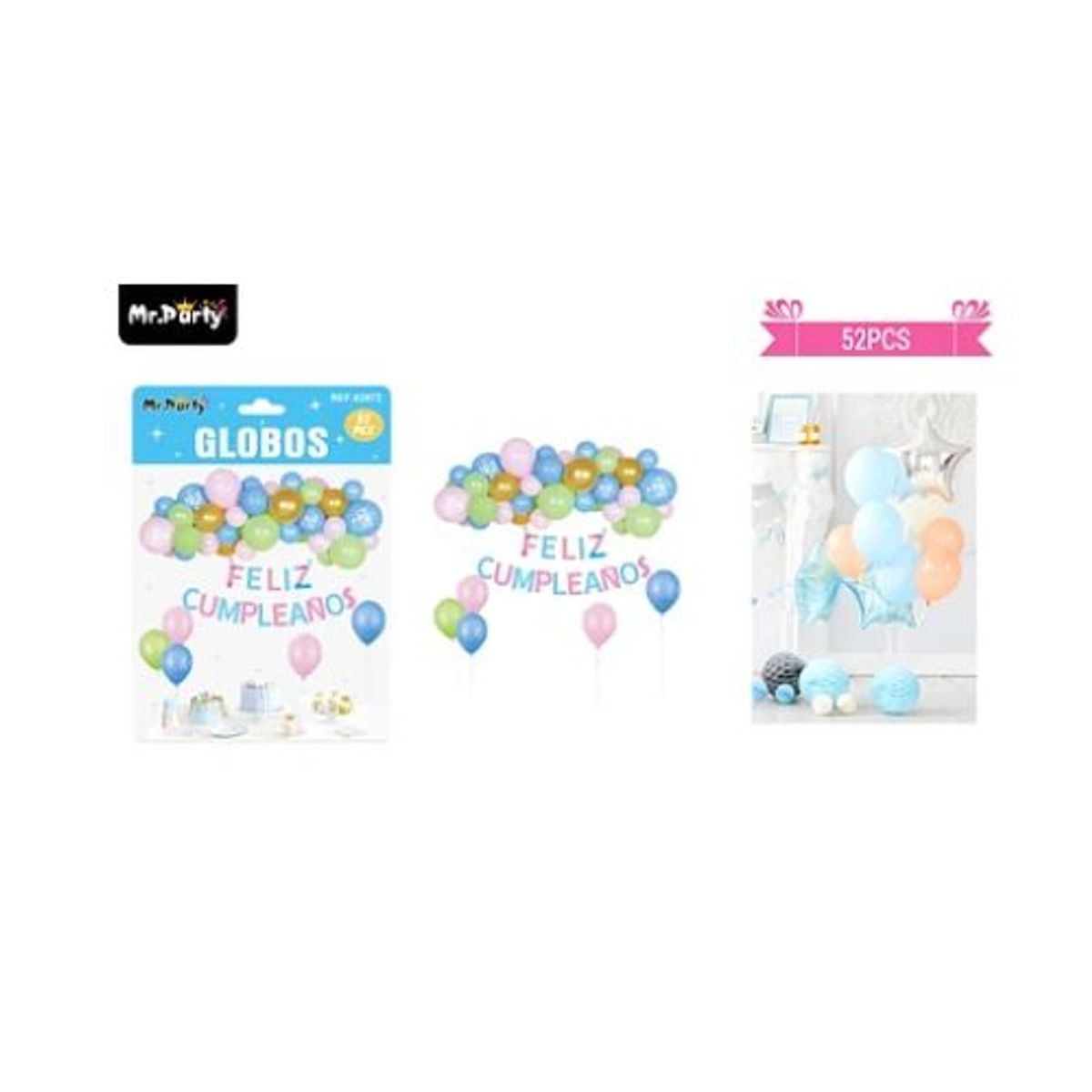GENERICO - Set de globos látex con guirnalda 52pc