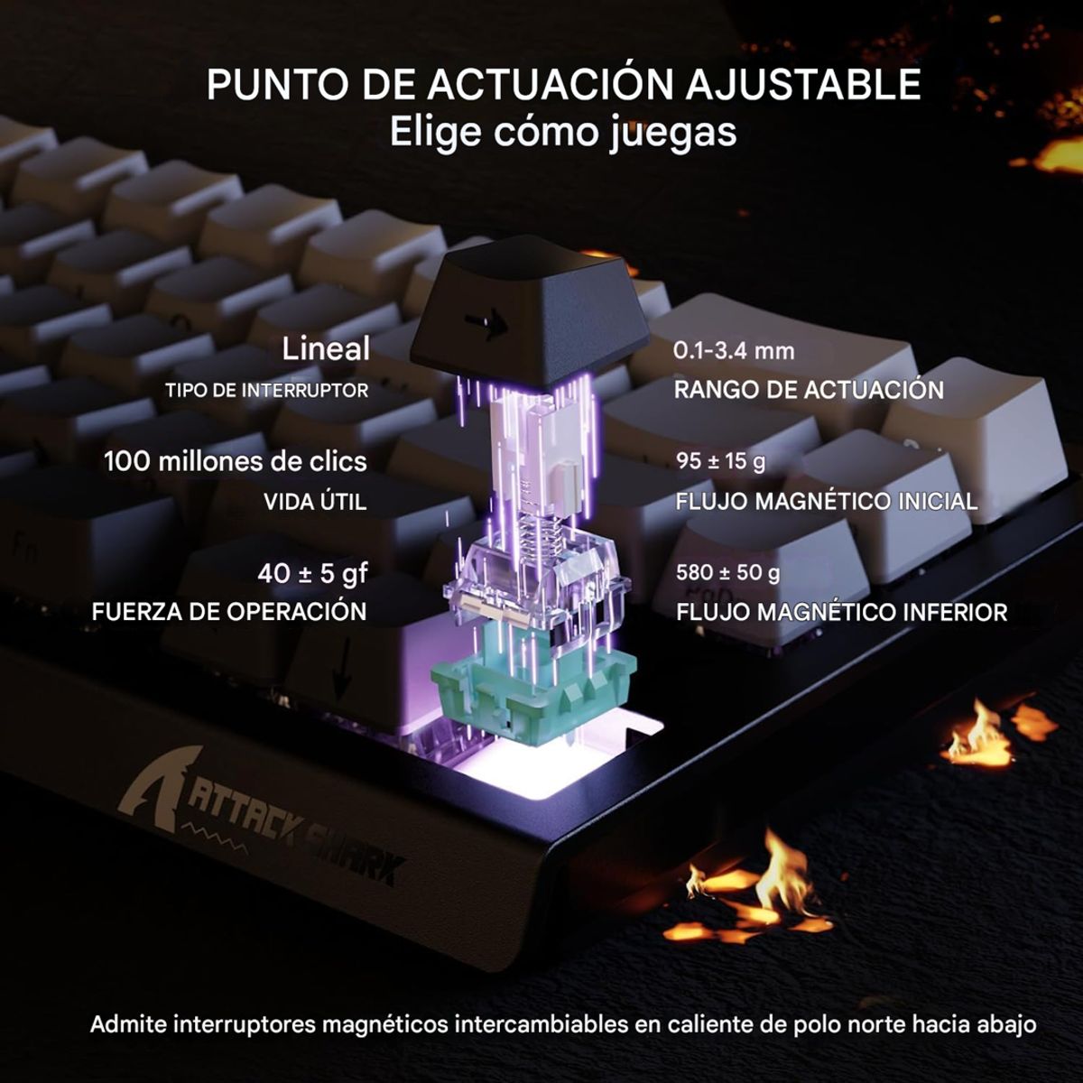 ATTACK SHARK - Teclado Mecanico Attack Shark X68 He Interruptor Magnetico Moonlight