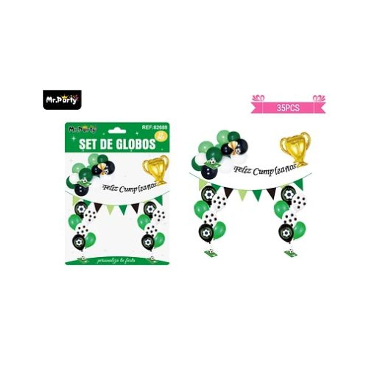 GENERICO - Set de globos látex y guirnalda con fútbol 35pcs