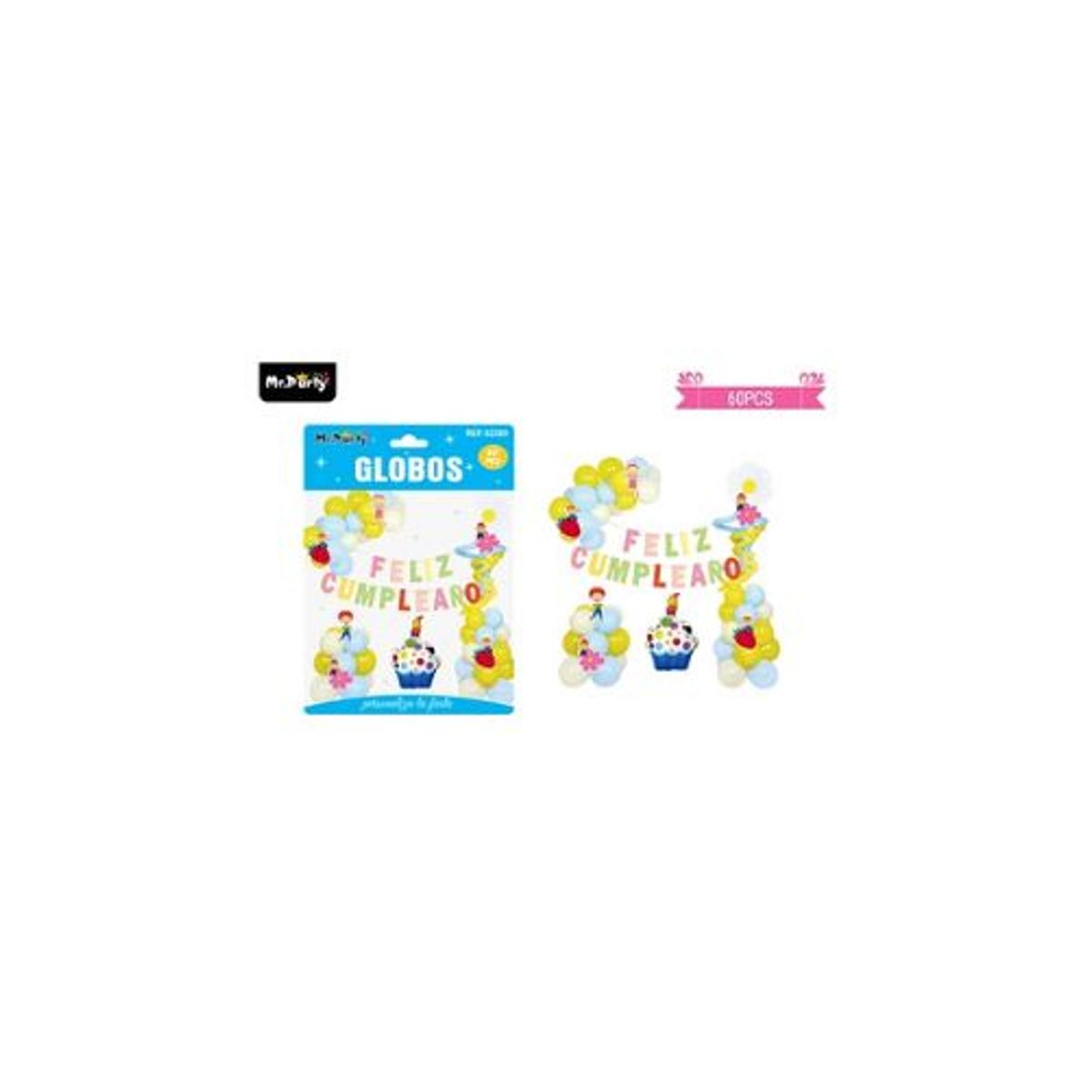 GENERICO - Set de globos látex y guirnalda con torta 60pcs