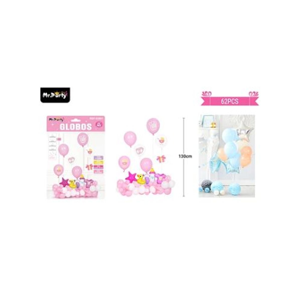 GENERICO - Set de globos látex baby shower rosado 62pcs