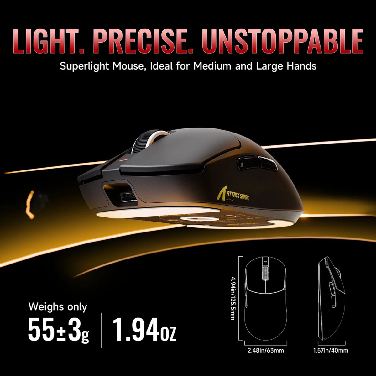 ATTACK SHARK - Mouse Attack Shark X8 Plus Ligero Gaming Tri-modo Paw3395 Pro Negro