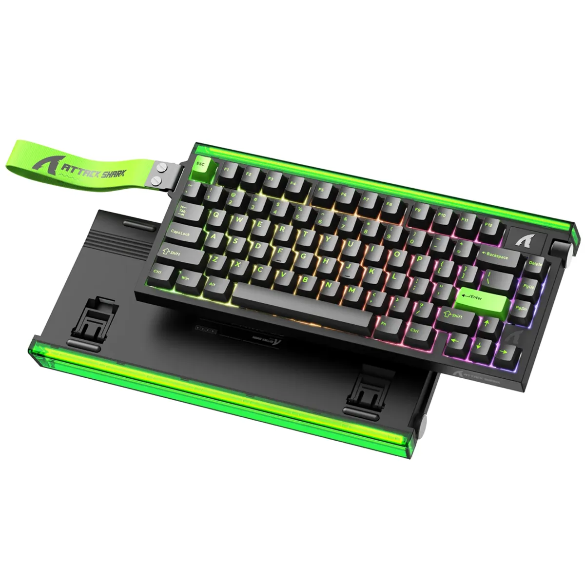 ATTACK SHARK - Teclado Attack Shark R85 He Gaming Neon Rgb 8 Khz 75% Magnet Black Green Inglés Internacional