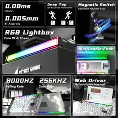 ATTACK SHARK - Teclado R85 He Gaming Neon Rgb 8 Khz 75% Magnet Blanco Inglés Internacional