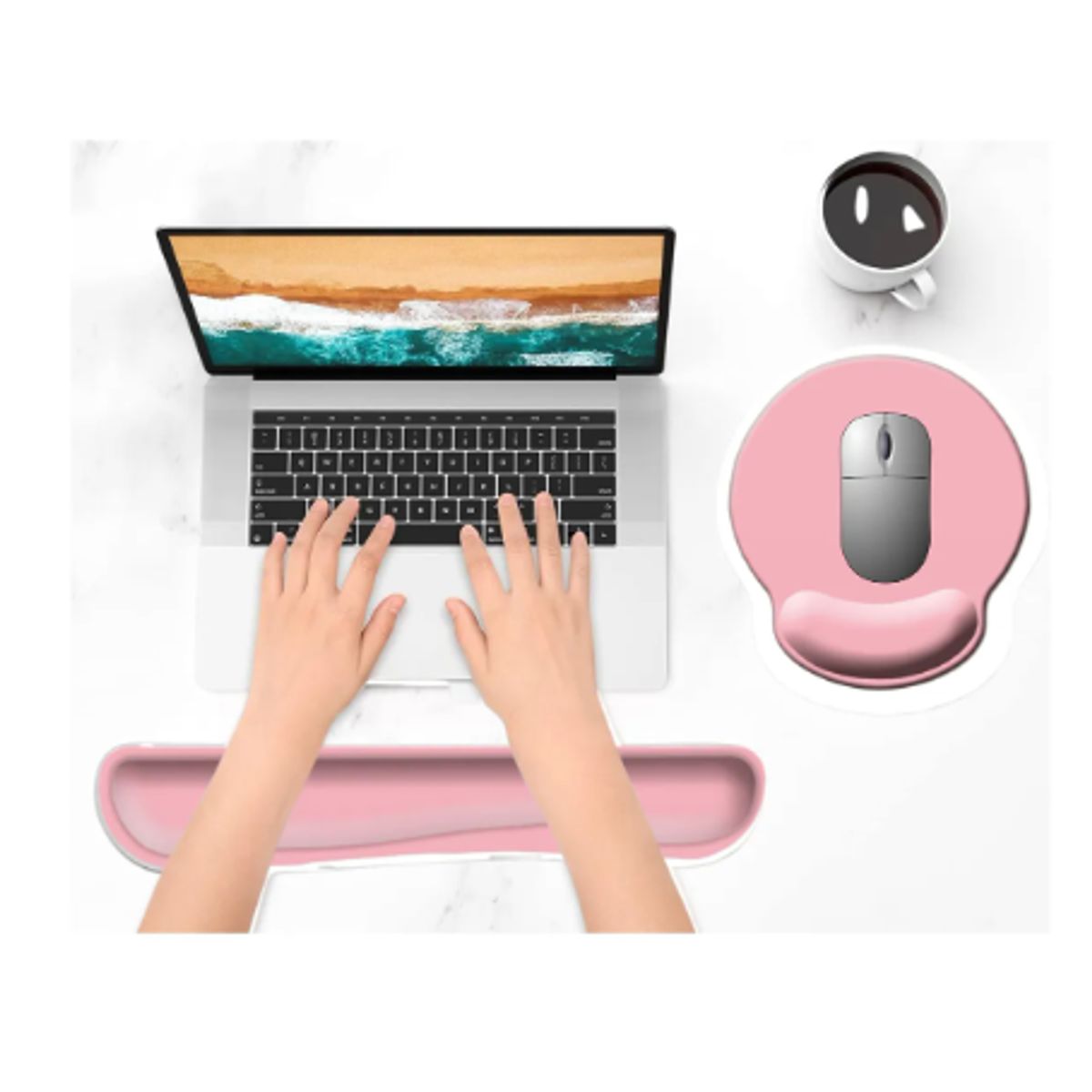 GENERICO - Reposa Muñecas Para Teclado + Mouse Pad Con Apoya Muñeca Rosa
