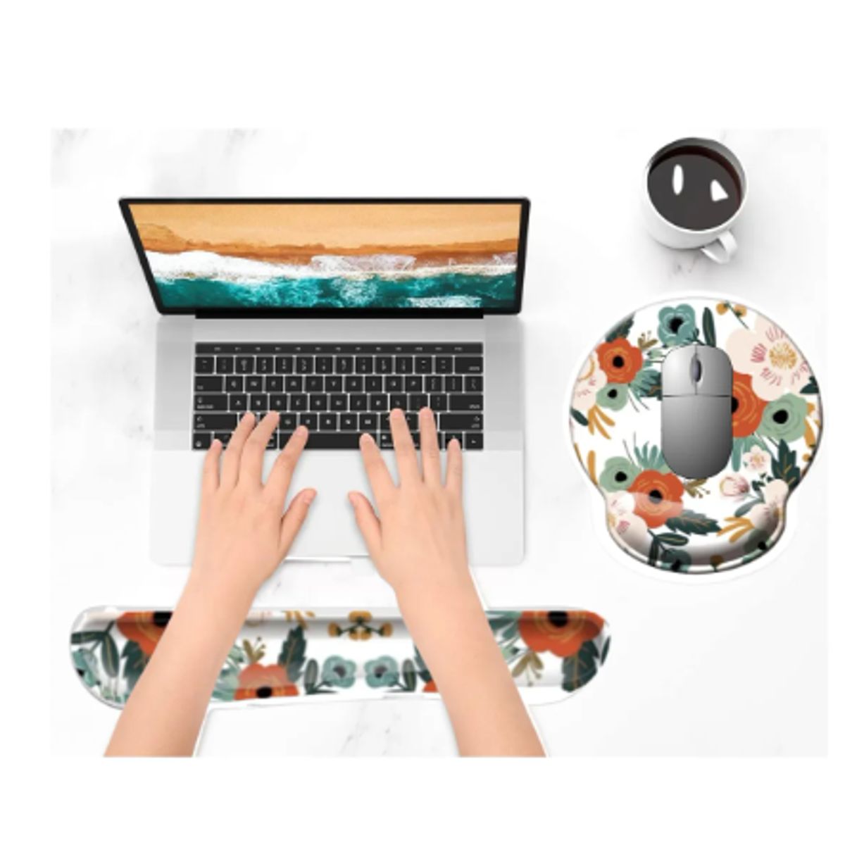 GENERICO - Reposa Muñecas Para Teclado + Mouse Pad Con Apoya Muñeca Flores Primavera