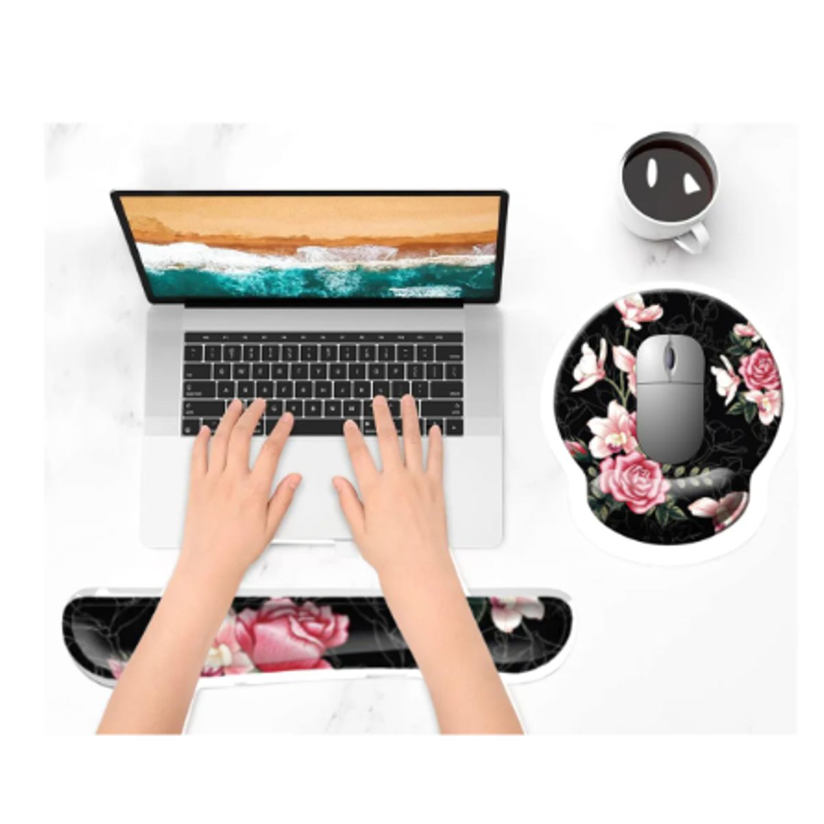 GENERICO - Reposa Muñecas Para Teclado + Mouse Pad Con Apoya Muñeca Flowers