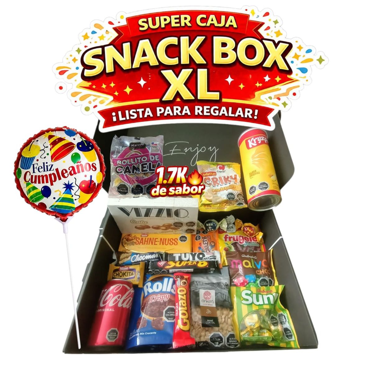 GENERICO - Chocolates Snack Dulces Surtidos Caja Box Sorpresa Con Globo Cumpleaños