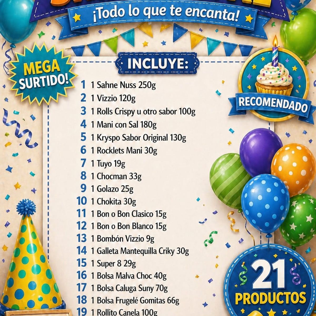 GENERICO - Chocolates Snack Dulces Surtidos Caja Box Sorpresa Con Globo Cumpleaños