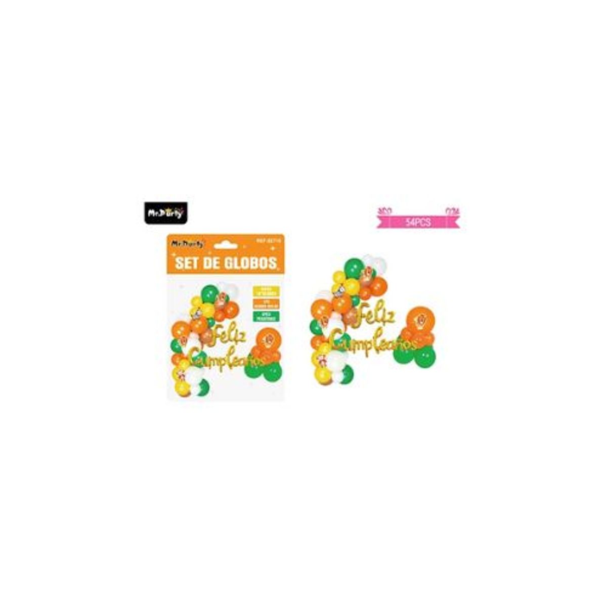 GENERICO - Arco de globos látex feliz cumpleaños con pegatinas de animales 54pcs