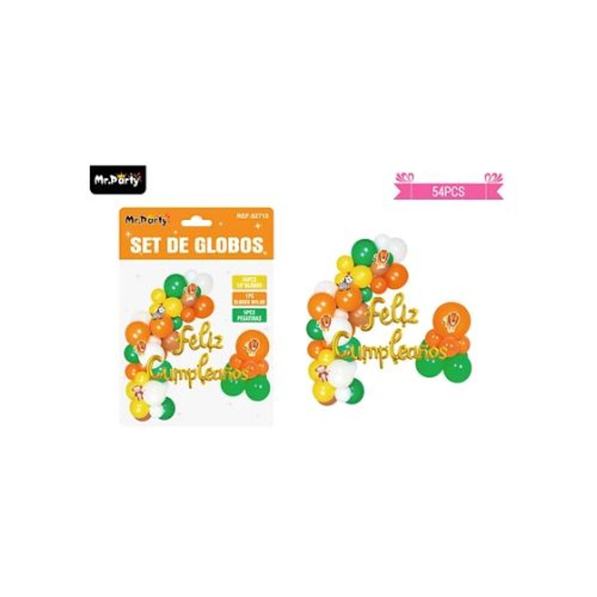 GENERICO - Arco de globos látex feliz cumpleaños con pegatinas de animales 54pcs