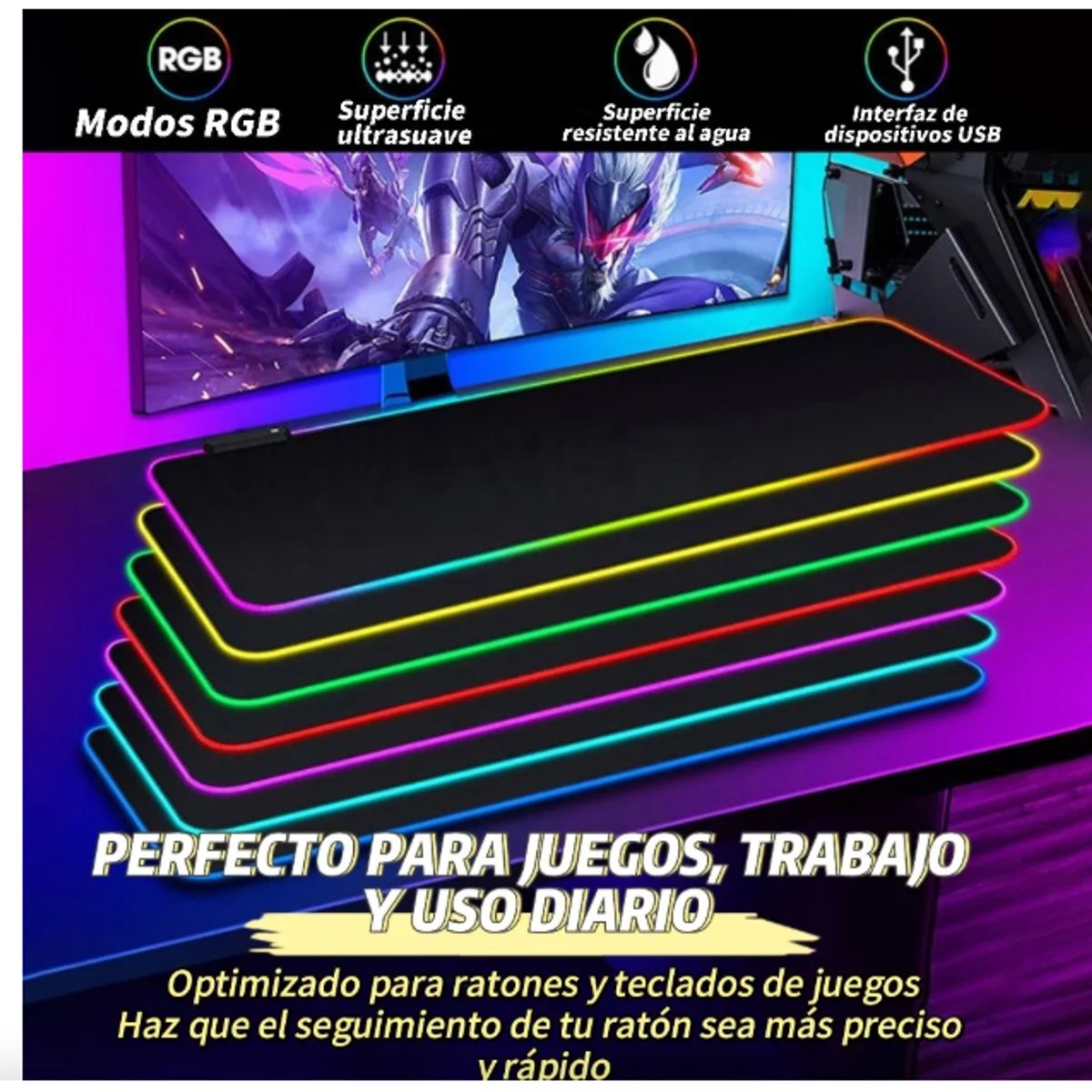 GENERICO - Rgb Mouse Pad Gamer Alfombrilla Con Luz 3080 Antideslizante