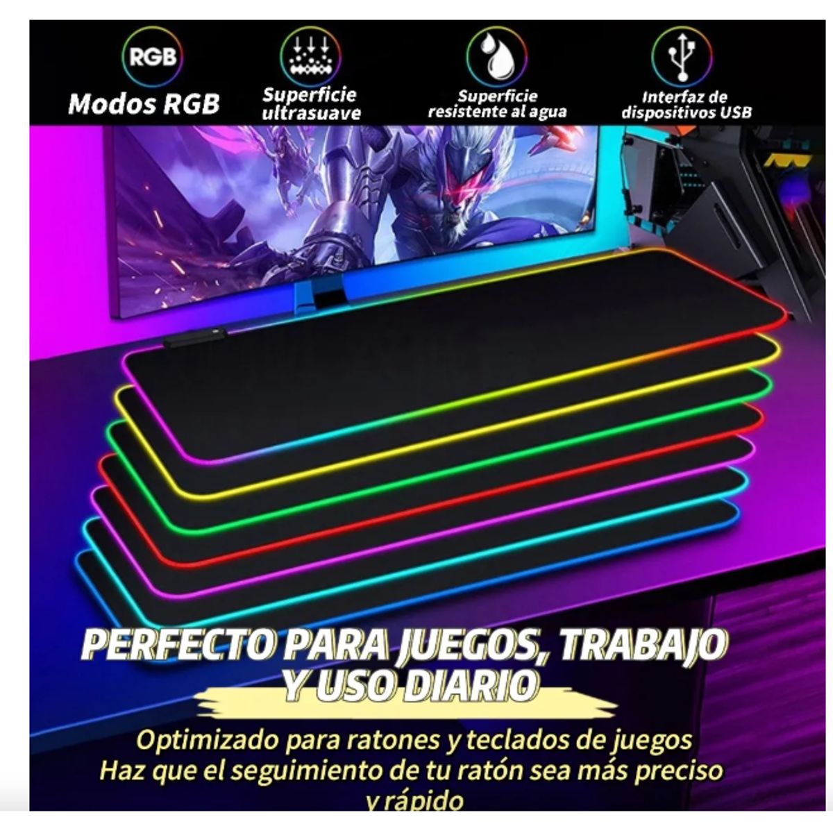 GENERICO - Rgb Mouse Pad Gamer Alfombrilla Con Luz 3080 Antideslizante