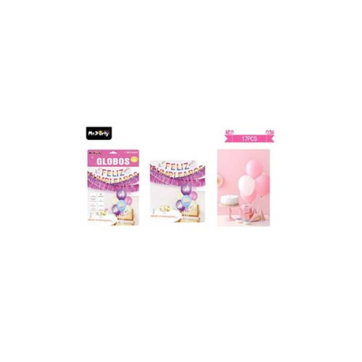 GENERICO - Set de globos con base y guirnalda unicornio 17pcs