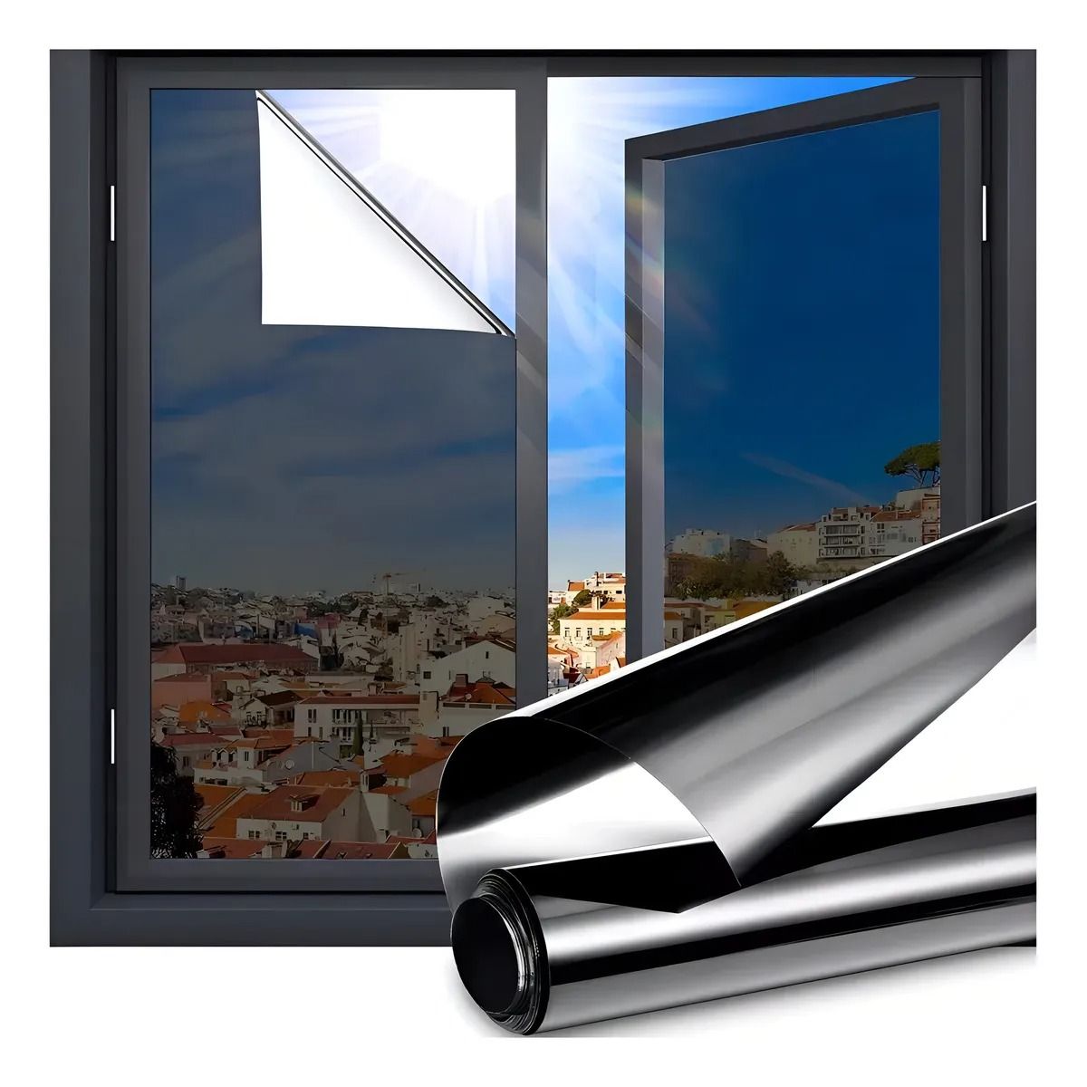 GENERICO - Lamina Espejada Film Privacidad Vidrio Ventana 50 Cmx10 M Protección Sujeción Efecto Espejo