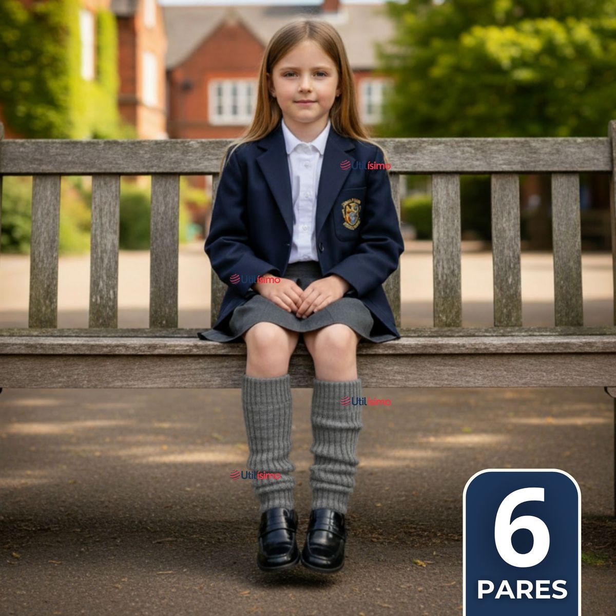 UTILISIMO - Pack 6 Polainas Escolares Invierno Abrigadoras Niña Gris Acrílico