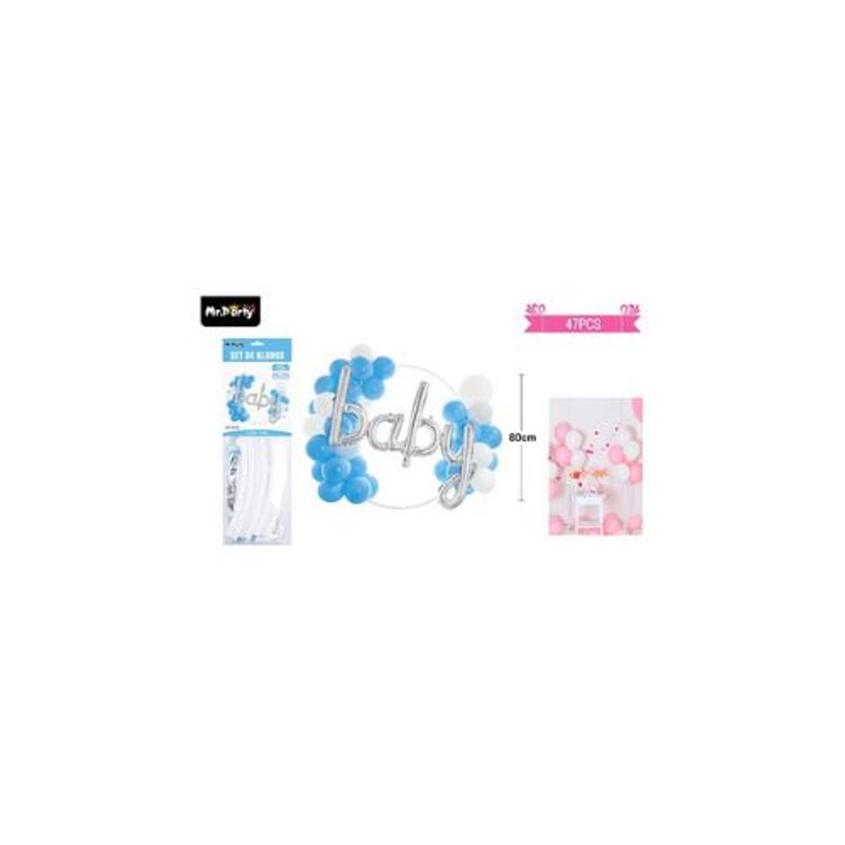 GENERICO - Arco de globos celeste con letra baby 80cm 47pcs