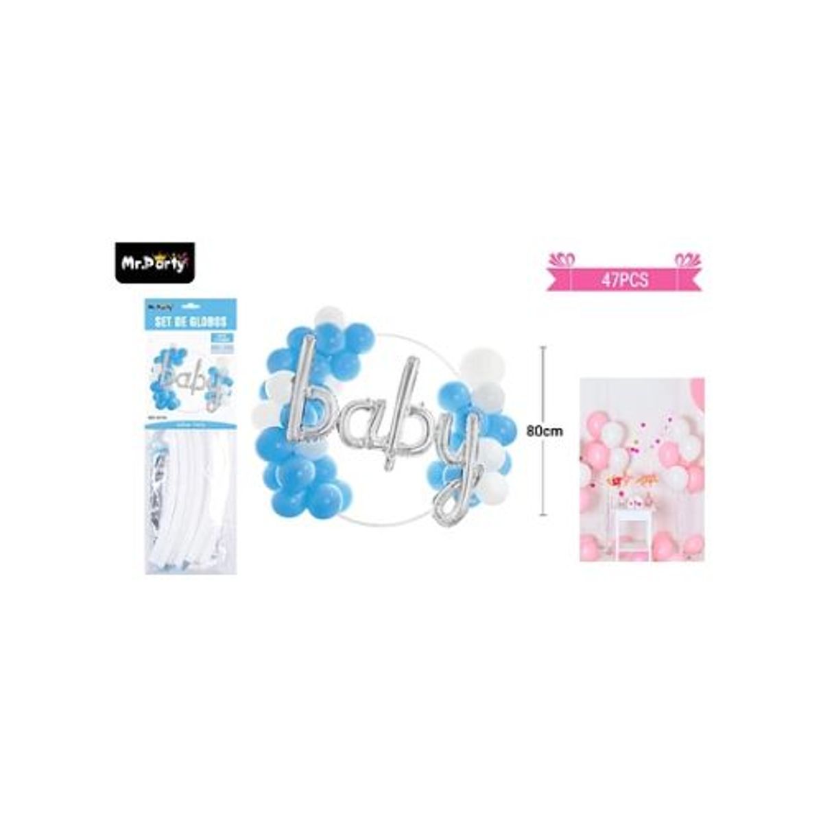 GENERICO - Arco de globos celeste con letra baby 80cm 47pcs