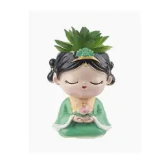 GENERICO - Macetero decorativo niña meditando con flor artificial suculenta 75x135 cm