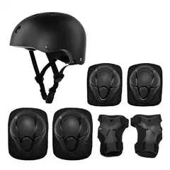 GENERICO - Set Casco Niños y Niñas mas Protecciones 7piezas Negro S