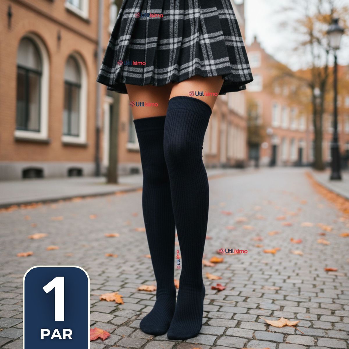 UTILISIMO - Bucaneras Escolares 1 Par Calcetines Acrílico Azul Premium Niña y Juvenil