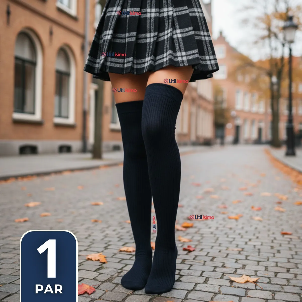 UTILISIMO - Bucaneras Escolares 1 Par Calcetines Acrílico Azul Premium Niña y Juvenil