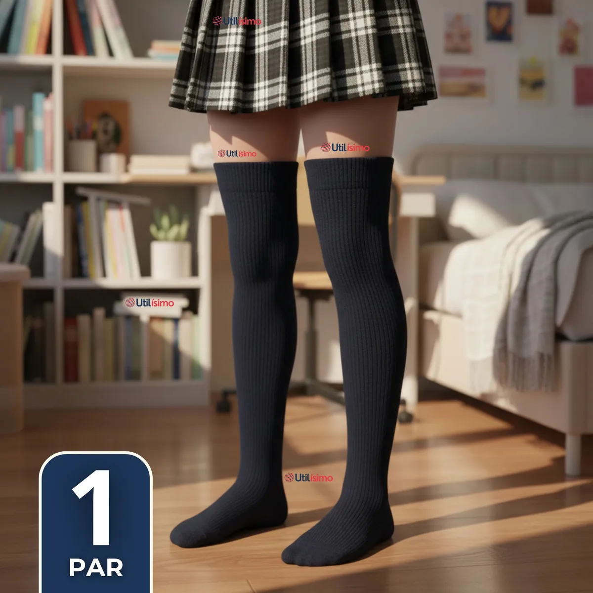 UTILISIMO - Bucaneras Escolares 1 Par Calcetines Acrílico Azul Premium Niña y Juvenil