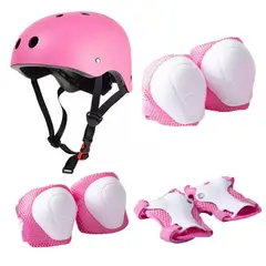 GENERICO - Set Casco Niños y Niñas mas Protecciones 7piezas Rosado Talla S