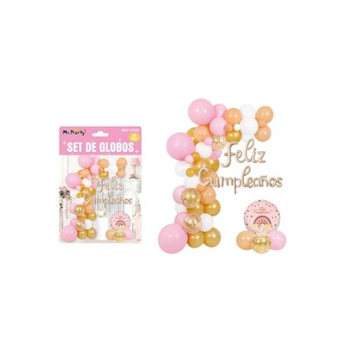 GENERICO - Set con arco de globos feliz cumpleaños 60pcs