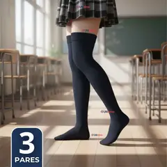 UTILISIMO - Pack 3 Bucaneras Escolares Calcetines Acrílico Azul Premium Niña y Juvenil